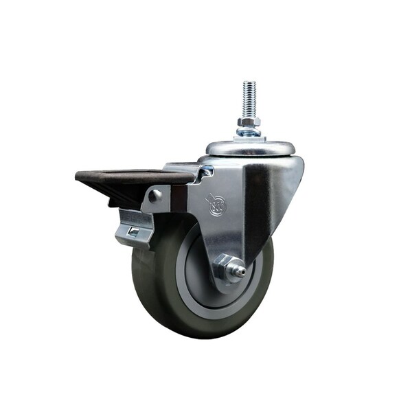 35 Inch Gray Polyurethane 38 Inch Threaded Stem Caster with Brake